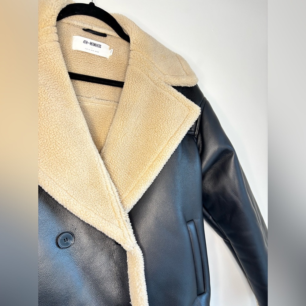 Fall/ Spring Black and Cream Faux Leather Jacket - Picture 6 of 9